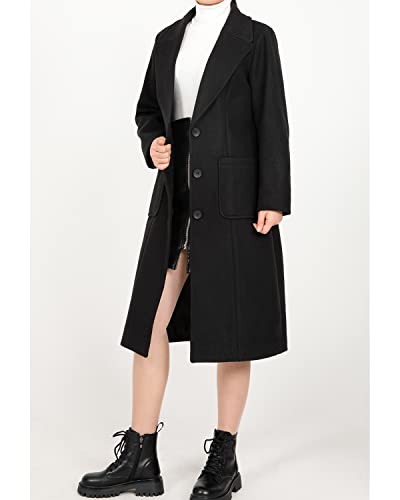 Women's Wool Blend Pea Coat Notch Lapel Single Breasted Classic Winter Long Wool Trench Coat