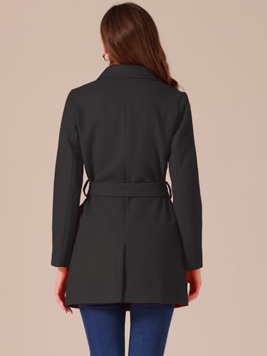 Women's Notch Lapel Double Breasted Belted Mid Long Outwear Winter Coat