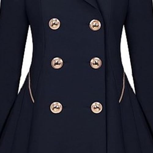 Women's Notched Lapel Double Breasted Pea Coats Mid-Long Wool Dresses Coat Fall Winter Warm Trench Coat Overcoat