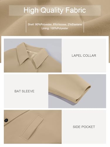 Womens Pea Coats Classic Notch Lapel Single Breasted Oversized Fall Winter Jackets Outerwear