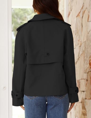 Cropped Trench Coat for Women Spring Fall Trendy Double Breasted Long Sleeve Work Jackets Short Coats