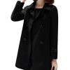 Women's Winter Double Breasted Coat Black Wool Peacoat Long Sleeve Trench Coat