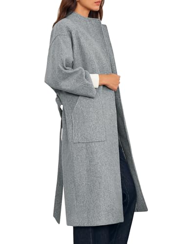 Womens Long Pea Coats Oversized Wrap Wool Blend Trench Coats Winter Open Front Cardigan Overcoats