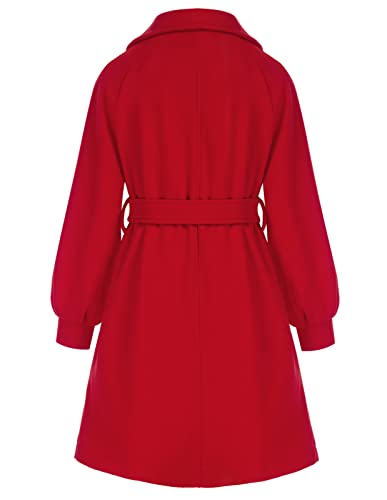 Girls Dress Coat Lapel Wool Blend Long Winter Jackets with Pockets Belt 6-14Y