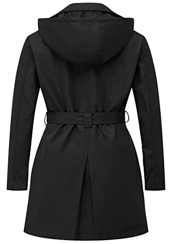Women's Plus Size Trench Coat Double-Breasted Classic Lapel Overcoat Belted Outerwear Coat with Detachable Hood