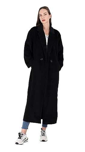 Women's Oversized Notched Collar Wool Blend Single Breast Midi Long Trench Coat