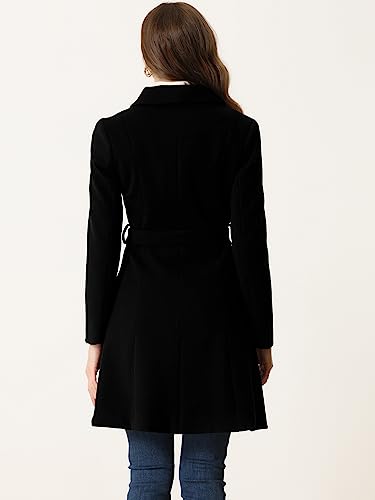 Pea Coats for Women's Winter Fashion Lapel Belted Double Breasted Trench Coat