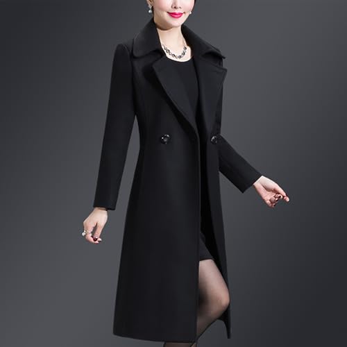 Women's Winter Wool Coats Warm Double-breasted Notched Lapel Jackets Midi Long Peacoat Long Sleeve Pea Coats