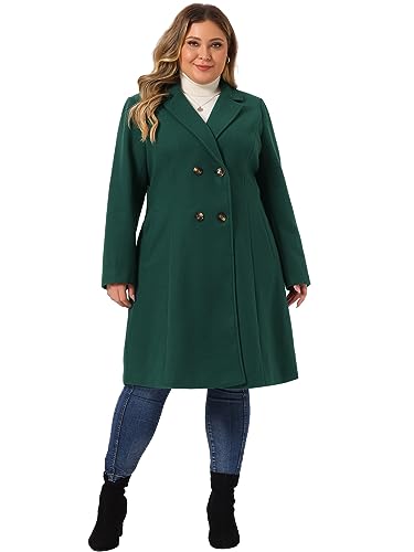 Plus Size Long Coats for Women Notched Lapel Winter Warm Double Breasted Coat