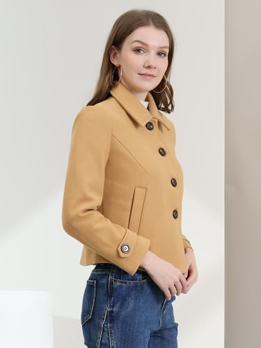 Women's Turn Down Collar Long Sleeve Single Breasted Outwear Winter Pea Coat