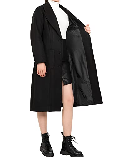 Women's Wool Blend Pea Coat Notch Lapel Single Breasted Classic Winter Long Wool Trench Coat
