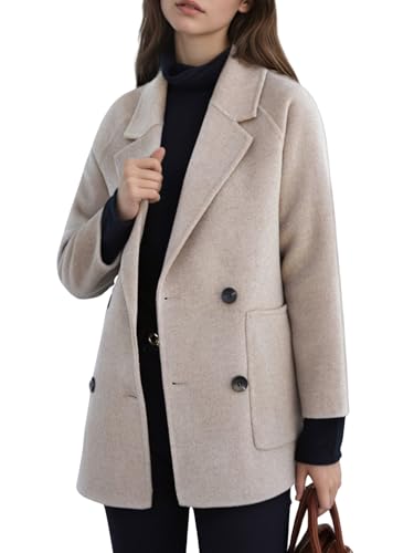 Women's Winter Plaid Wool Trench Coat Notch Lapel Vintage Loose Warm Long Double Breasted Peacoat