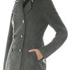 Women's Soft Wool Blend Peacoat – Double Breasted Winter Coat with Detachable Hood