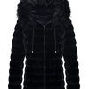 Women Double Sided Faux Fur Jacket Spring and Winter Fashion Reversible Hood Puffer Coat with Fur Collar