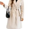 Women Long Wool Trench Pea Coat Double Breast Midi-Long Overcoat with Belt