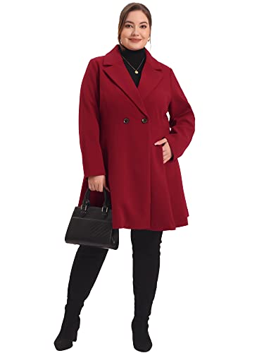 Plus Size Peacoat for Women Elegant A Line Notched Lapel Double Breasted Long Coat