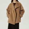 Womens Winter Stand Collar Wool Trench Coat Single Breasted Blazer Jacket Coat Loose Outerwear