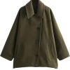 Women's Fall Single Breasted Pea Coat Long Sleeve Turndown Collar Wool Cape Blend Coat with Pockets