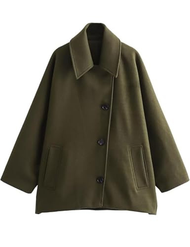 Women's Fall Single Breasted Pea Coat Long Sleeve Turndown Collar Wool Cape Blend Coat with Pockets