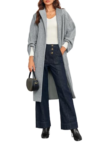Womens Long Pea Coats Oversized Wrap Wool Blend Trench Coats Winter Open Front Cardigan Overcoats