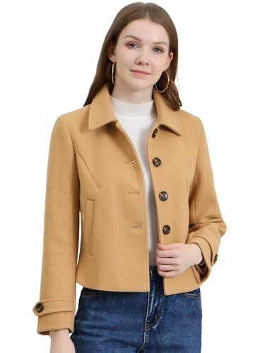 Women's Turn Down Collar Long Sleeve Single Breasted Outwear Winter Pea Coat