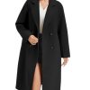 Womens Long Pea Coat Notch Lapel Double Breasted Trench Coat Fall Winter Overcoat Long Jacket