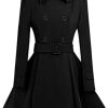 Women Swing Double Breasted Wool Pea Coat with Belt Buckle Spring Mid-Long Long Sleeve Lapel Dresses Outwear