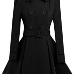Women Swing Double Breasted Wool Pea Coat with Belt Buckle Spring Mid-Long Long Sleeve Lapel Dresses Outwear