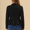 Double Breasted Pea Coat for Women's Notched Lapel Office Blazer Peplum Jacket
