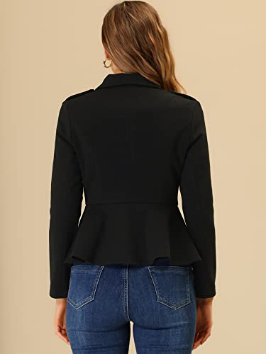 Double Breasted Pea Coat for Women's Notched Lapel Office Blazer Peplum Jacket
