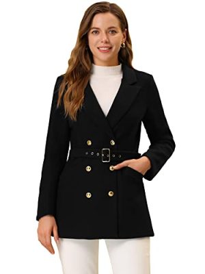 Women's Winter Coat Belted Outerwear Casual Work Notch Collar Double Breasted Peacoat