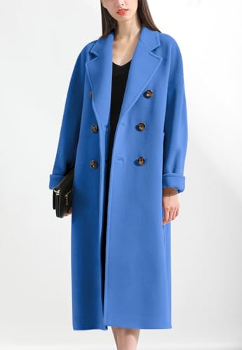 Women's Winter Double Breasted Wool Coat Business Casual Midi Long Winter Trench Coat with Belt