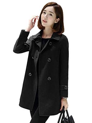 Womens Double Breasted Wool Jackets Casual Classic Fit Pea Coat Outwear