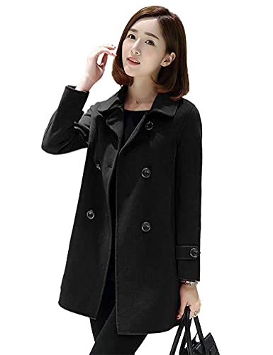 Womens Double Breasted Wool Jackets Casual Classic Fit Pea Coat Outwear
