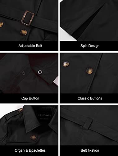 Women's Plus Size Trench Coat Double-Breasted Classic Lapel Overcoat Belted Outerwear Coat with Detachable Hood