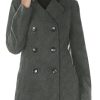 Women's Soft Wool Blend Peacoat – Double Breasted Winter Coat with Detachable Hood