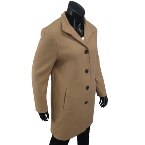 Women's Winter Wool Blend Pea Coat Stand Collar Single Breasted Trench Coat Overcoat