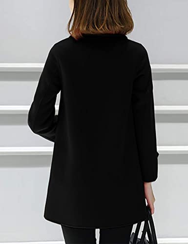 Women's Winter Double Breasted Coat Black Wool Peacoat Long Sleeve Trench Coat