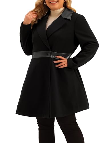 Plus Size Overcoat for Women Leather Notched Lapel Single Breasted Long Trench Jacket Coats