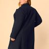 Women's Plus Size Long Winter Coats Notch Lapel Double Breasted Pea Trench Coats