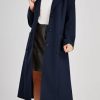 Women's Big Notch Lapel Single Breasted Mid-Long Wool Blend Coat