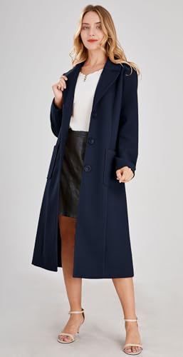 Women's Big Notch Lapel Single Breasted Mid-Long Wool Blend Coat