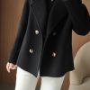 Womens Fall Winter Casual Business Wool Blend Coat Loose Double Breasted Dressy Blazer Pea Coat