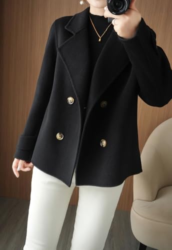 Womens Fall Winter Casual Business Wool Blend Coat Loose Double Breasted Dressy Blazer Pea Coat