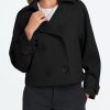 Womens Cropped Trench Coat Double Breasted Notched Lapel Pea Coats Wool Blend Jacket Outerwear