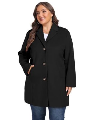 Women's Plus Size Pea coat Oversized Notched Lapel Peacoat Jacket