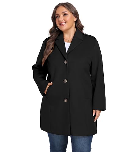 Women's Plus Size Pea coat Oversized Notched Lapel Peacoat Jacket