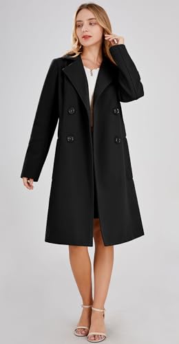 Women's Basic Essential Double Breasted Mid-Long Wool Blend Pea Coat
