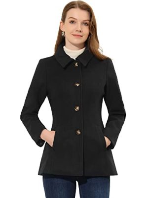 Womens Work Office Winter Overcoat Single Breasted Point Collar Pea Coat