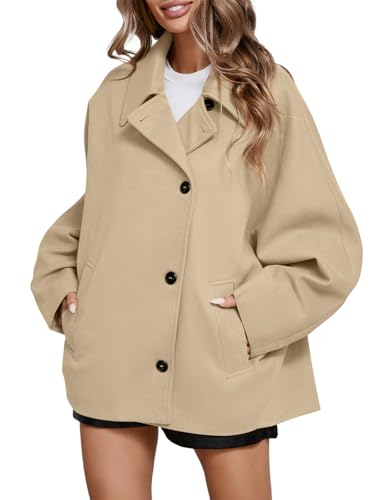Womens Pea Coats Classic Notch Lapel Single Breasted Oversized Fall Winter Jackets Outerwear